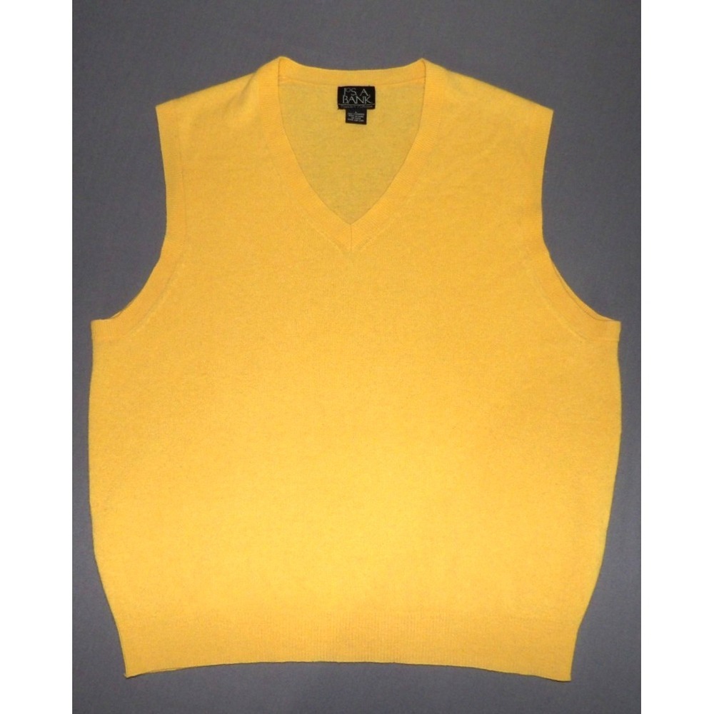 Jos. A. Bank Traveler's 100% Cashmere Yellow V-Neck Sweater Vest Men's Large